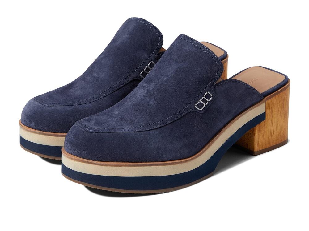 BERNARDO SOFIA WOMEN'S CLOGS SIZE 10 NAVY BLUE SUEDE WOOD HEEL PLATFORM SHOES - Picture 1 of 1